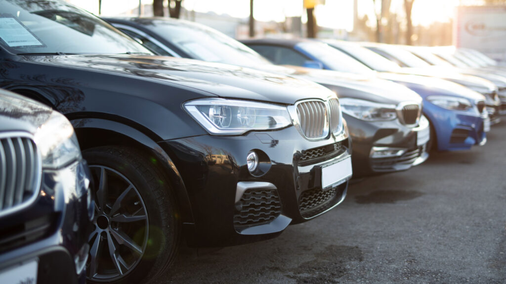 Cars in a row, automotive industry, dealership, lot