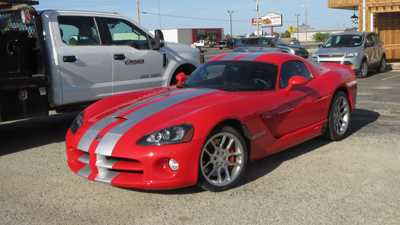 Dodge Viper ZB I, front 3/4 view, red exterior with white stripes