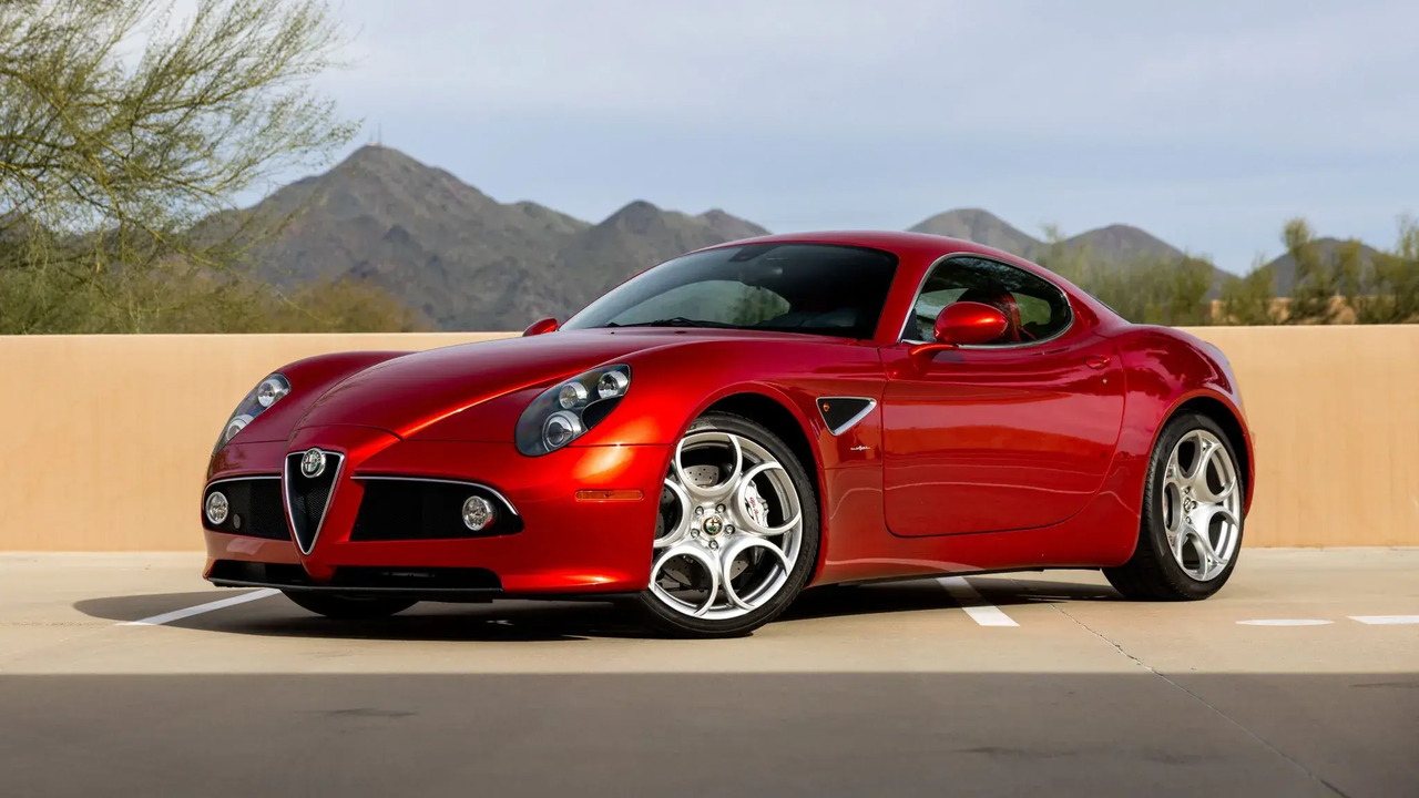 Rosso 2008 Alfa Romeo 8C Competizione Parked Front 3/4 View