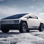 Tesla Cybertruck Parked In Snow Front 3/4 View