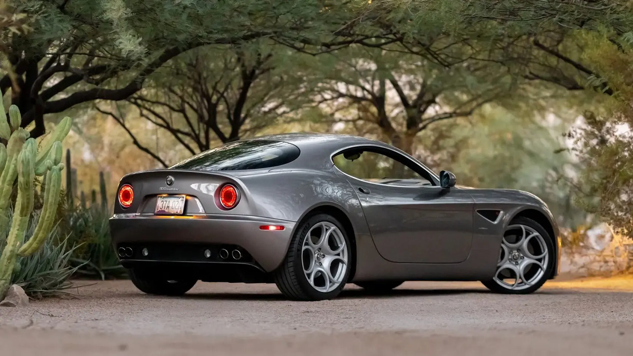 Grigio Nuvolari 2008 Alfa Romeo 8C Competizione Parked Rear 3/4 View