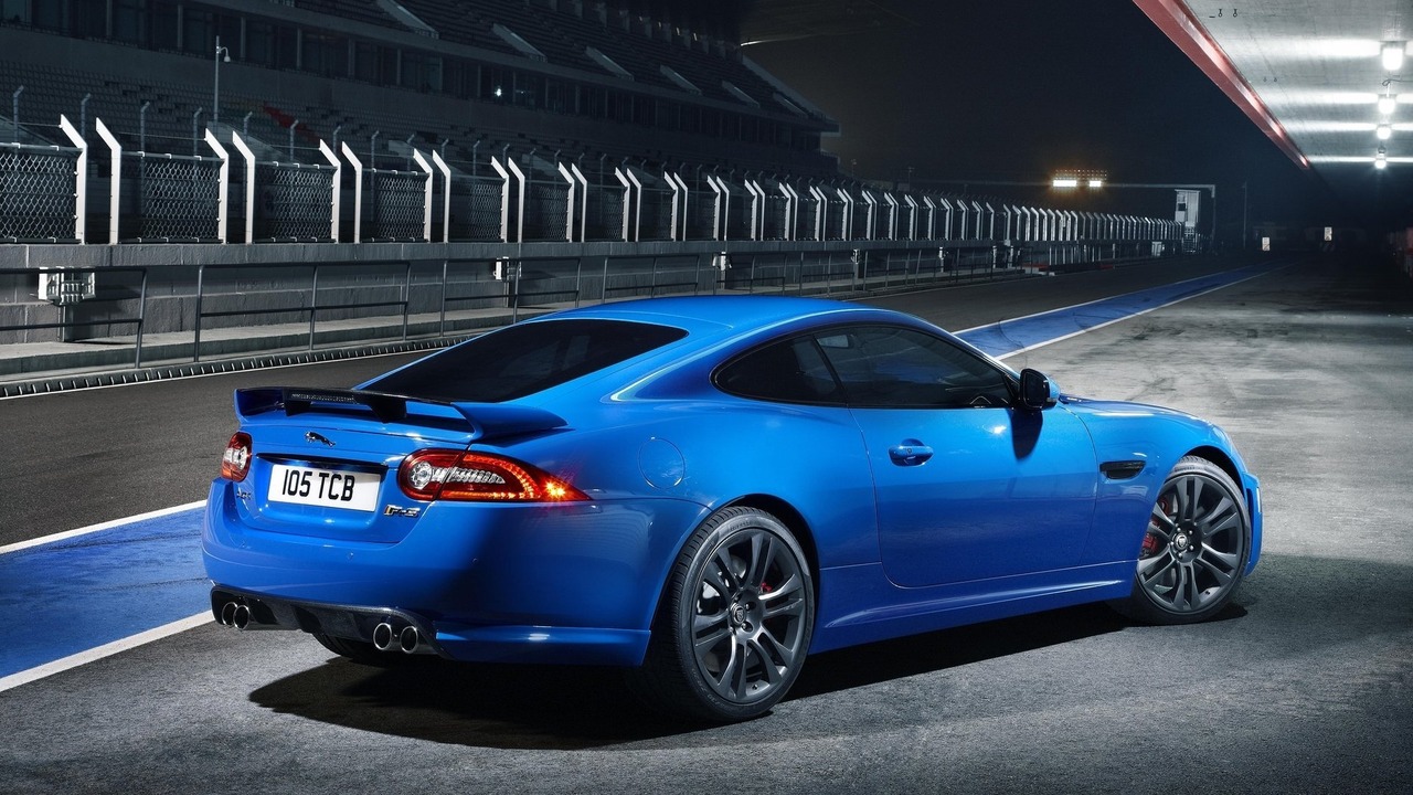 French Racing Blue 2012 Jaguar XKR-S Parked Rear 3/4 View