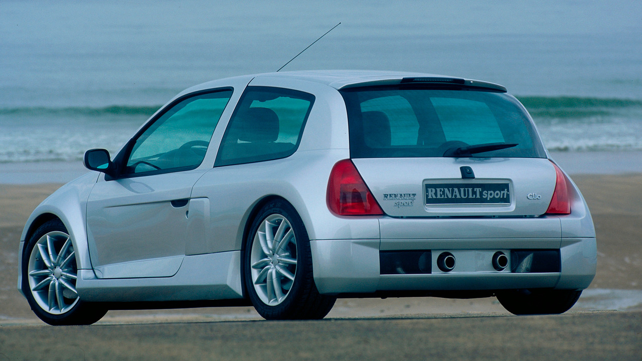 Silver Renault Clio V6 Parked On Beach Rear 3/4 View