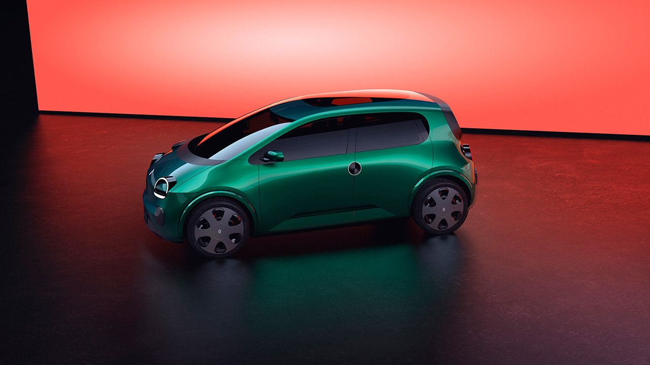 The new Renault Twingo Prototype in green, studio shot, side view