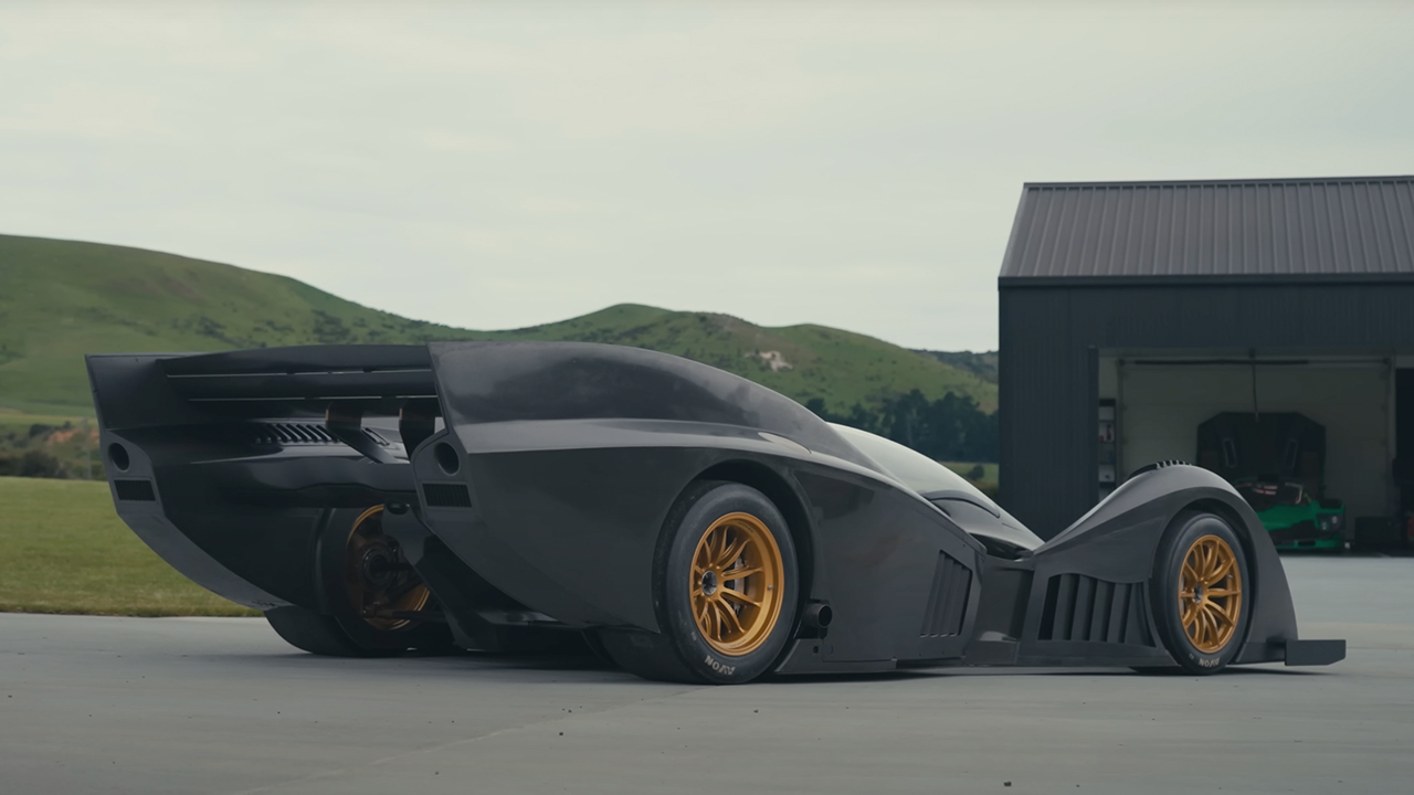 The Rodin FZERO prototype at the facility, rear 3/4 view