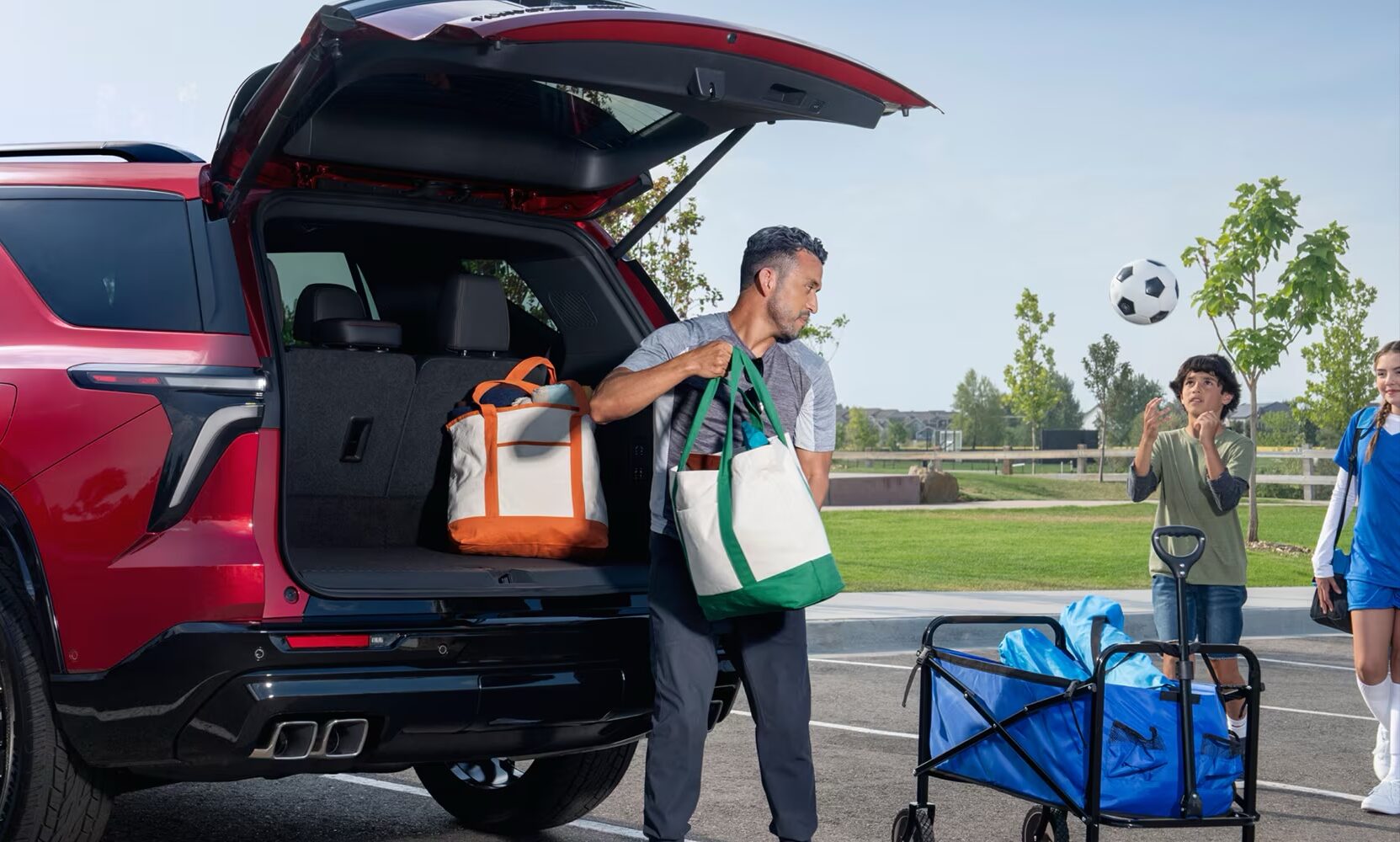 family unloading SUV
