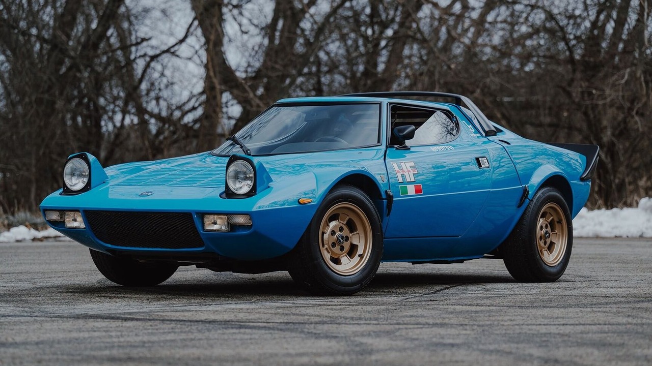 Blue 1975 Lancia Stratos HS Stradale With Lights Open Parked Front 3/4 View