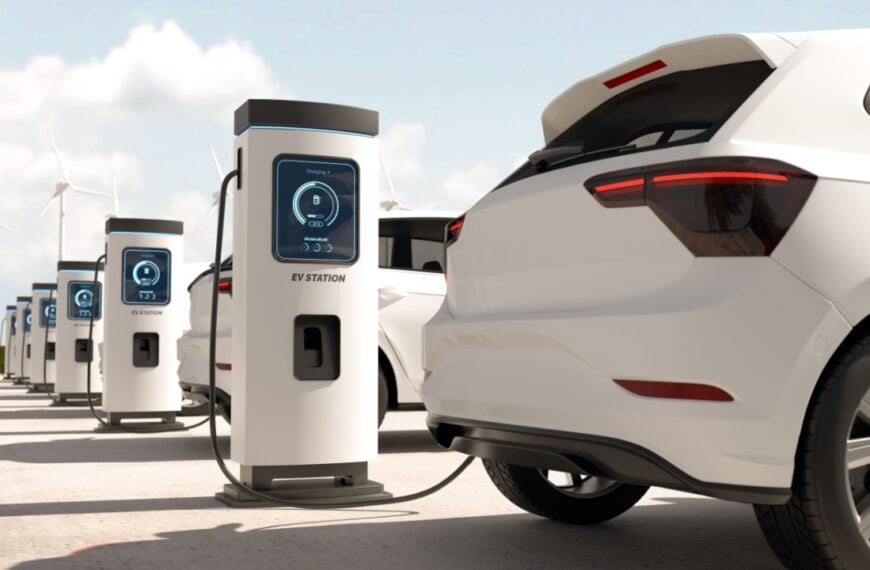 Electric cars charge the battery at the EV charging station