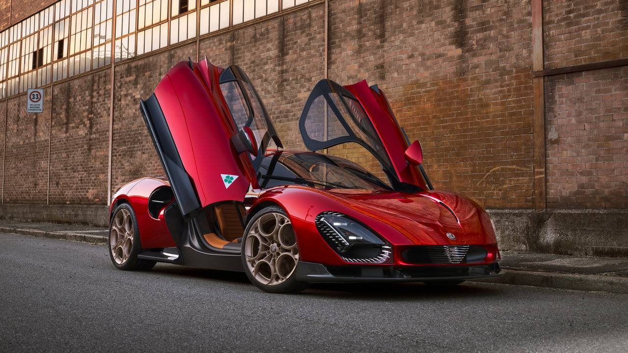 Red 2024 Alfa Romeo 33 Stradale Parked Front 3/4 View