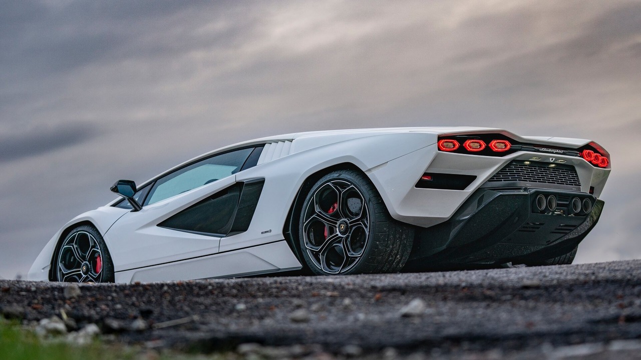 White 2022 Lamborghini Countach LPI 800-4 Parked Rear 3/4 View