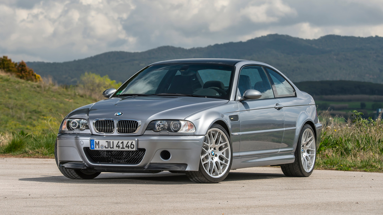 Silver 2004 BMW E46 M3 CSL Parked Front 3/4 View