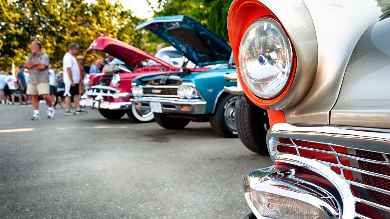 Vintage Cars Lined Up at a Car Show