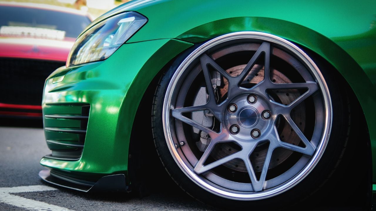 Lowrider custom stance stylish sports car closeup