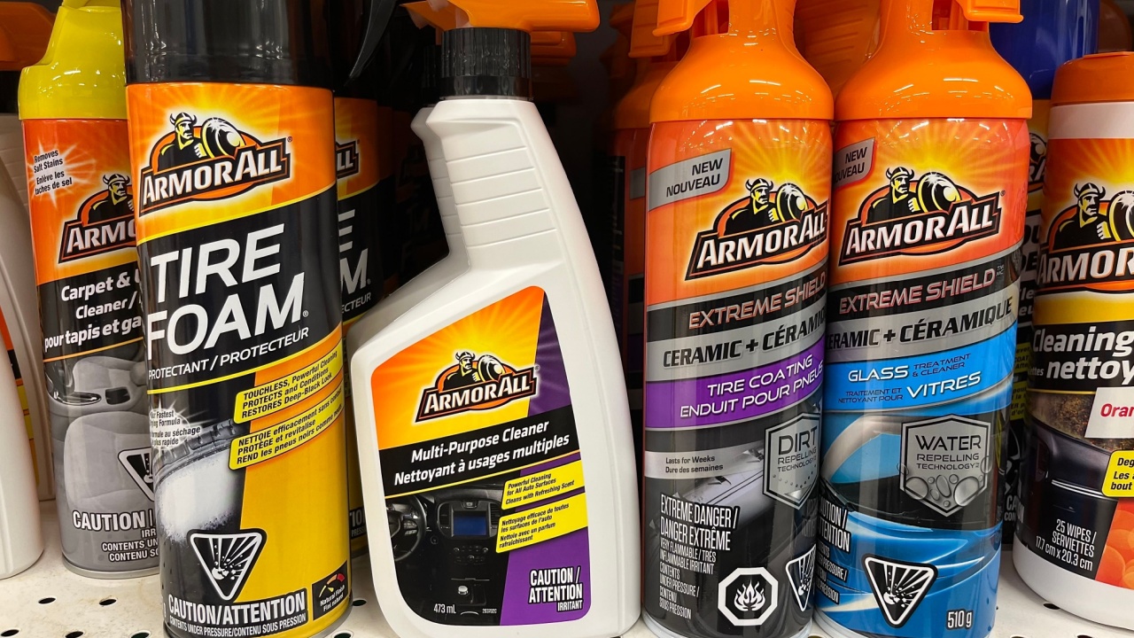 Various Armor All cleaning and maintenance products on display on a store shelf