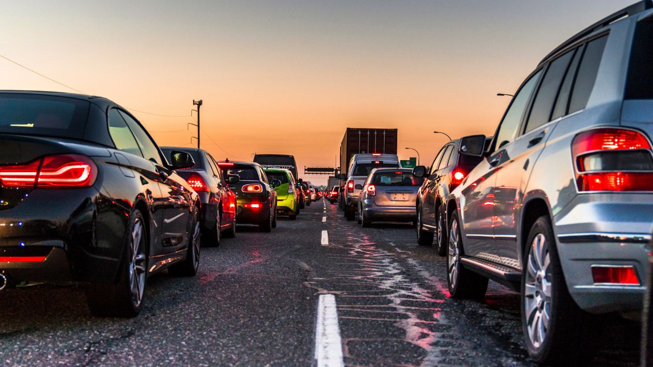 cars in traffic from back