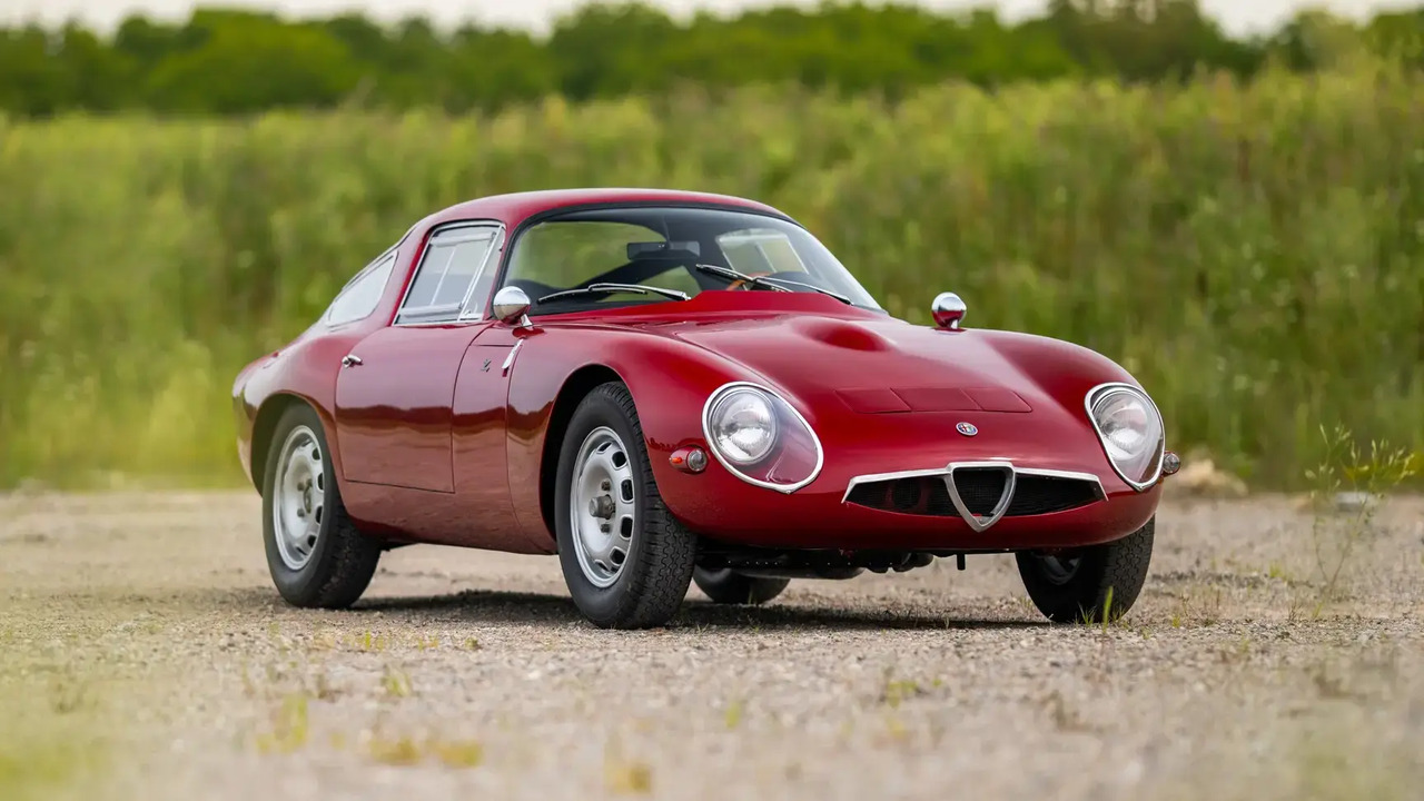 Red 1965 Alfa Romeo Giulia TZ1 Parked By Field Front 3/4 View