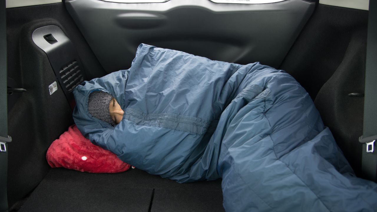 sleeping bag in car