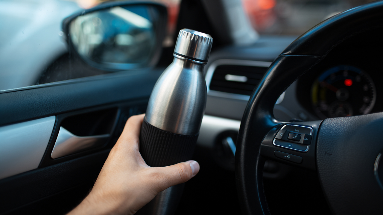 water bottle in car