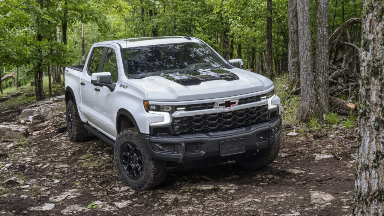 White Chevrolet Silverado 1500 ZR2 AEV Bison off-road.
