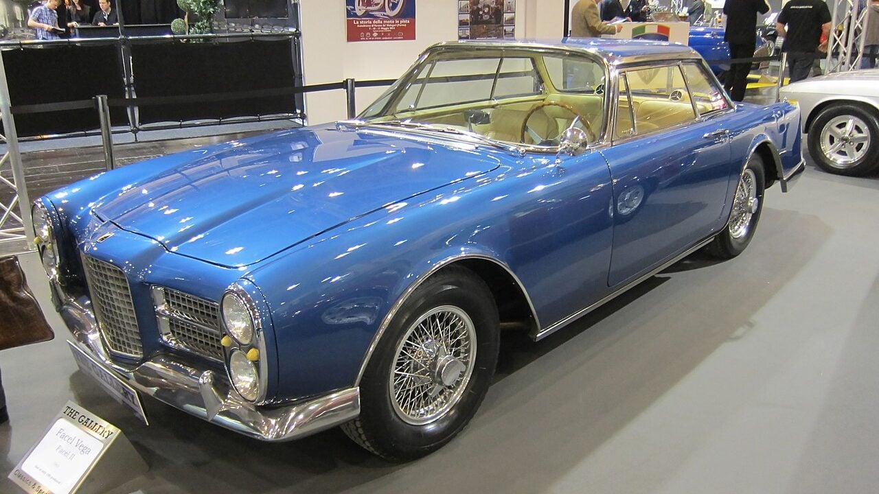 Blue Facel Vega Facel II in museum.