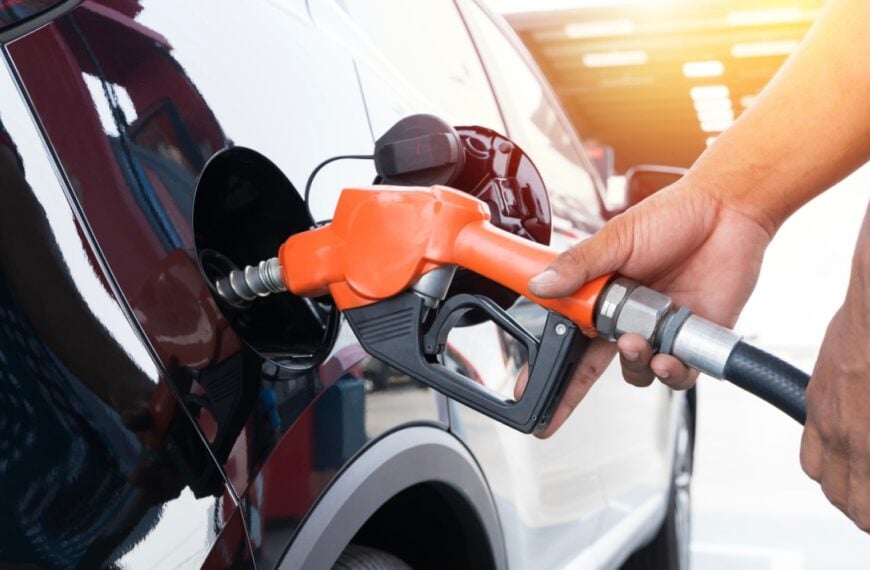 Refueling a car at a gas station