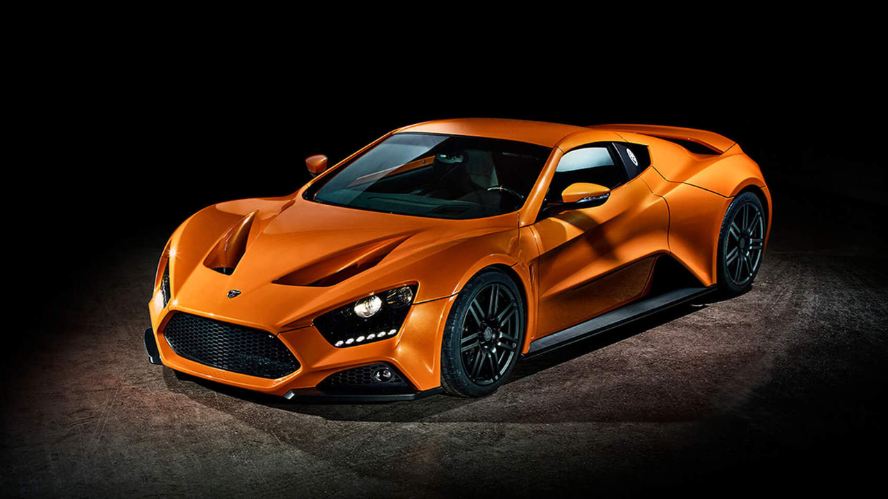 Orange Zenvo ST1 Parked In Studio Front 3/4 View