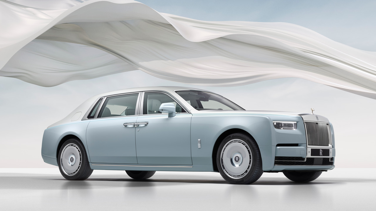 White 2024 Rolls-Royce Phantom Scintilla Parked Front 3/4 View