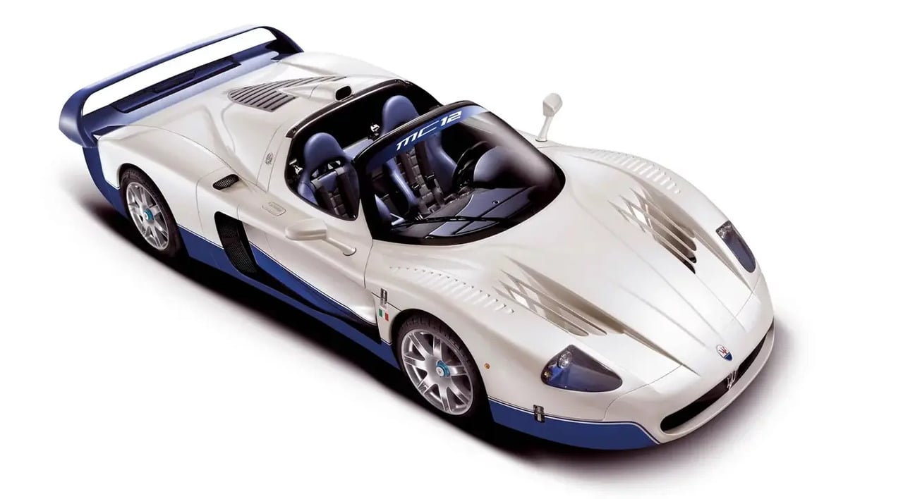 White Maserati MC12 Parked Without Roof Top-Front 3/4 View