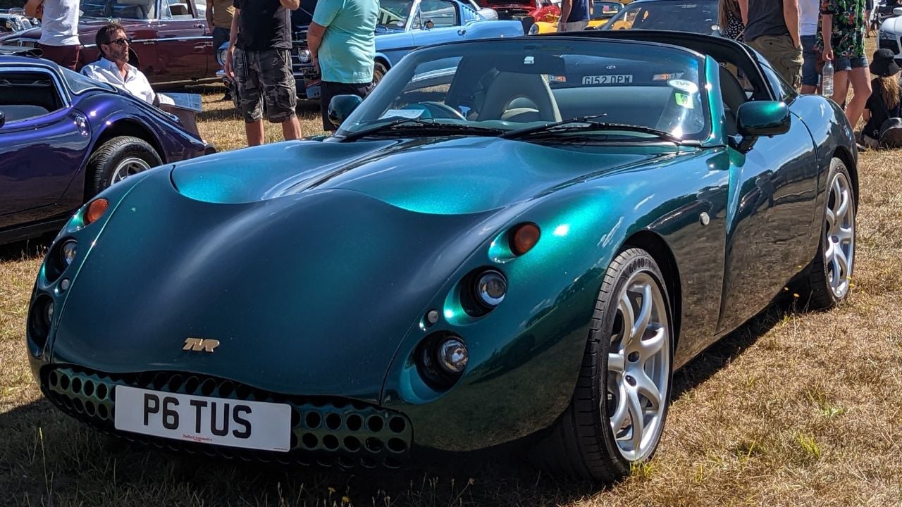 Green TVR Tuscan Speed 6 Targa Parked With Roof Down Front 3/4 View