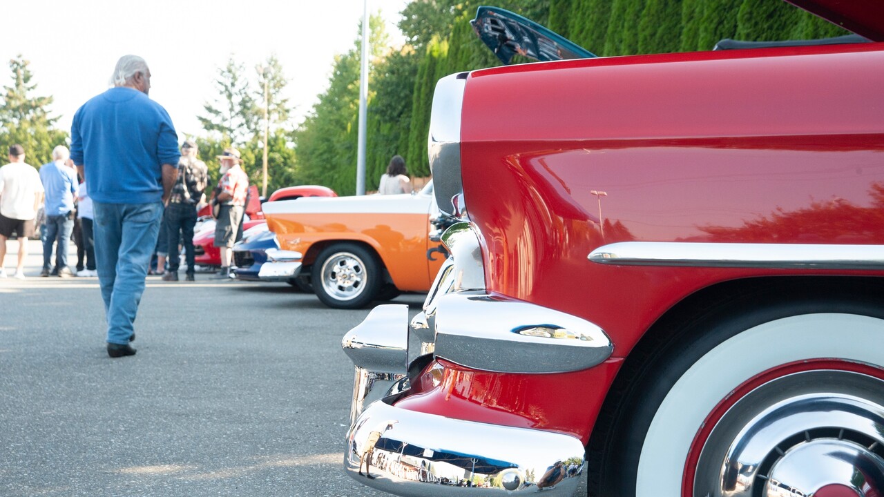 Vintage American cars on display at classic car exhibition