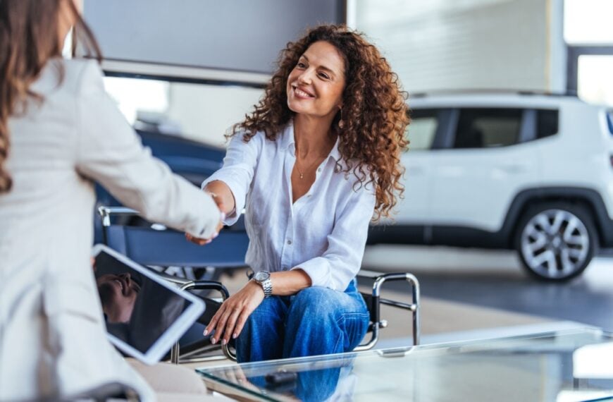 Happy woman buying selling her car