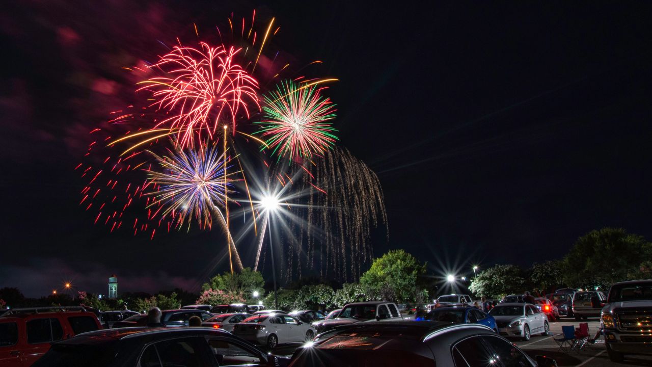 Fireworks display from Clocktower Hill. People enjoyed the show from their vehicles in surrounding parking lots due to the covid pandemic.