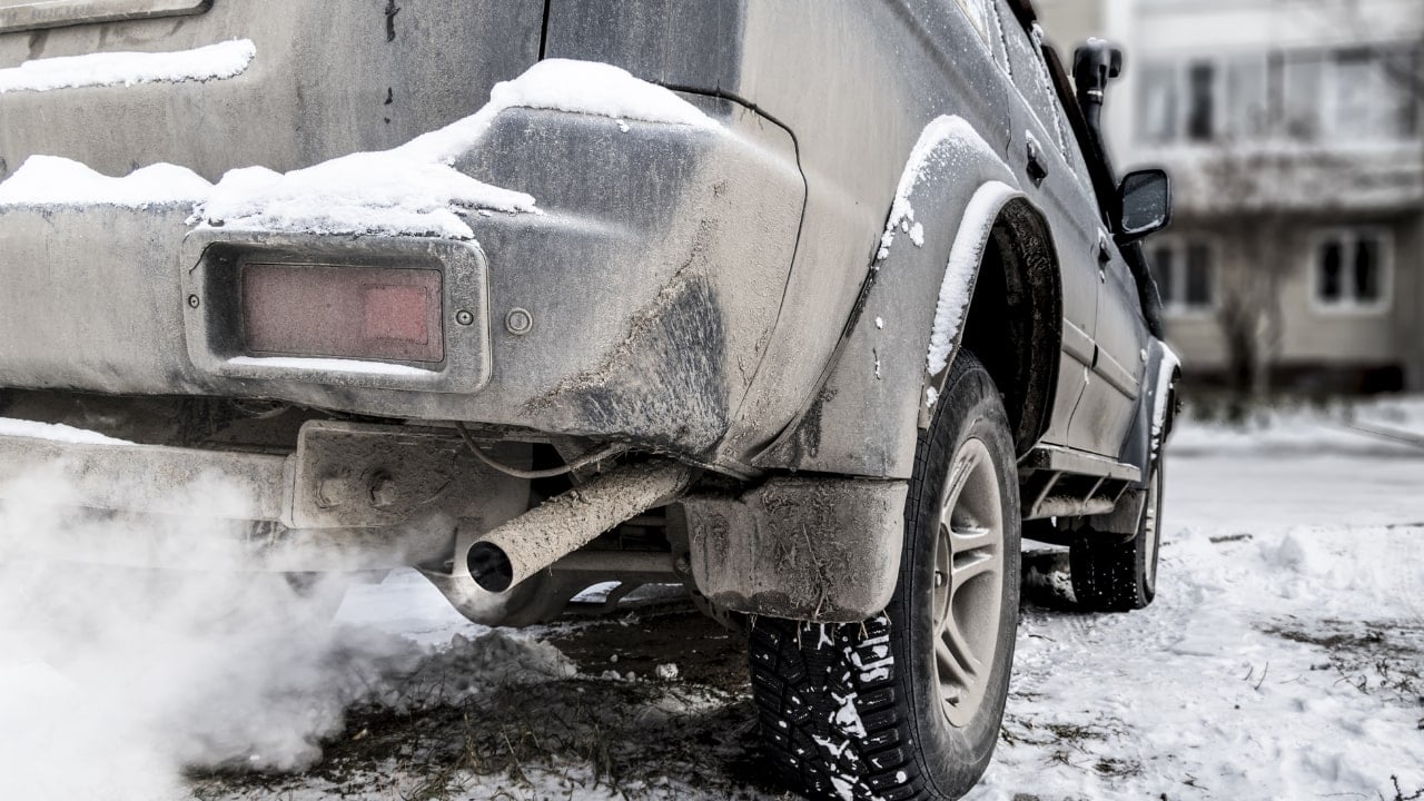 Image of a car heating up and getting ready.