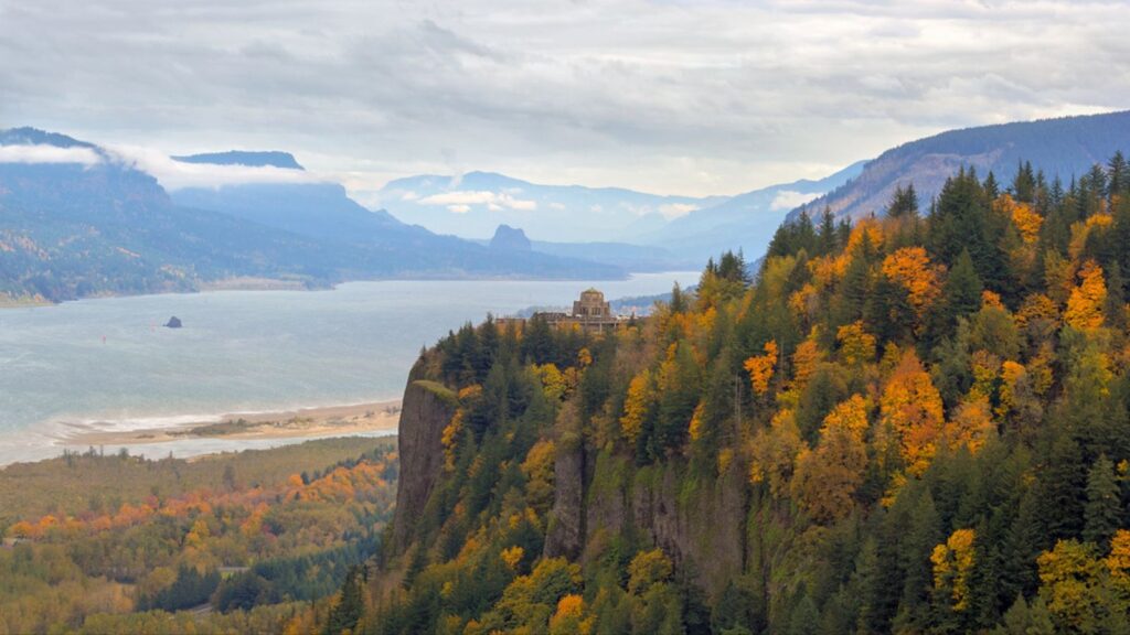 Fall Foliage at Crown Point Columbia River Gorge in Portland Oregon USA America