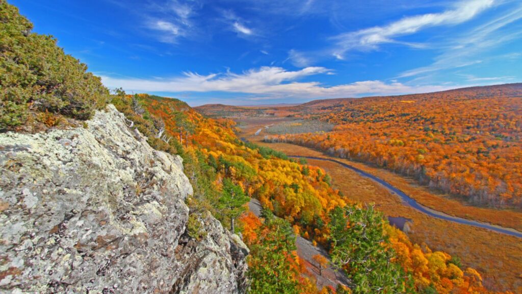Fall colors of the Big Carp River Valley in Porcupine Mountains Wilderness State Park