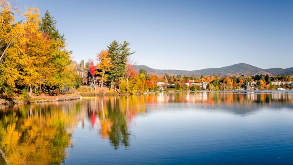 Lake Placid at the Foliage Peak under a Blue Morning Sky