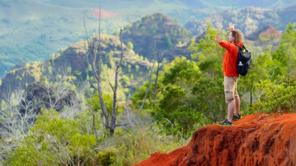 Man enjoying view into Waimea Canyon