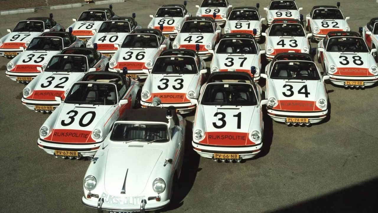 The Dutch Police Porsche 911 Targa fleet and Porsche 356 cabriolet in the first row
