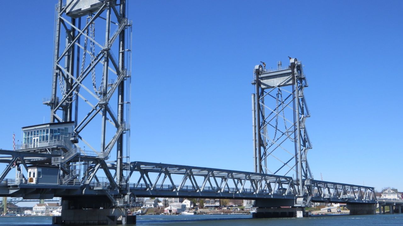 Memorial Bridge, April 2016, from Prescott Park, U.S. Route 1