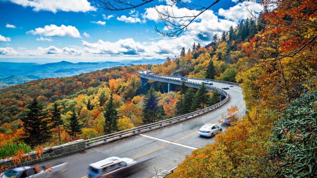 Wide Curve of Linn Cove Viaduct during autumn