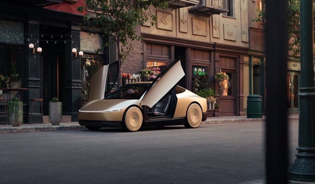 tesla robotaxi on street