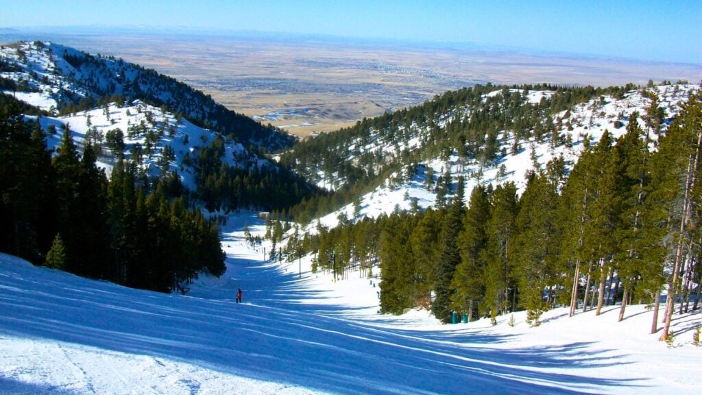Looking toward Casper, Wyoming from the top of a run at Hogadon Ski Area, on Casper Mountain.