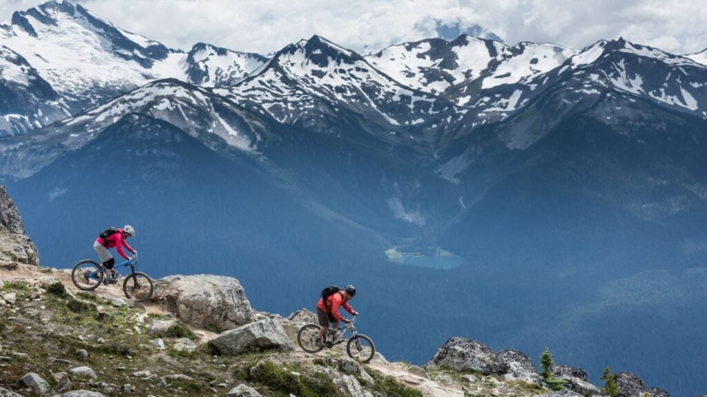 Mountain Bike riders in Whistler mountains, British Columbia, Canada