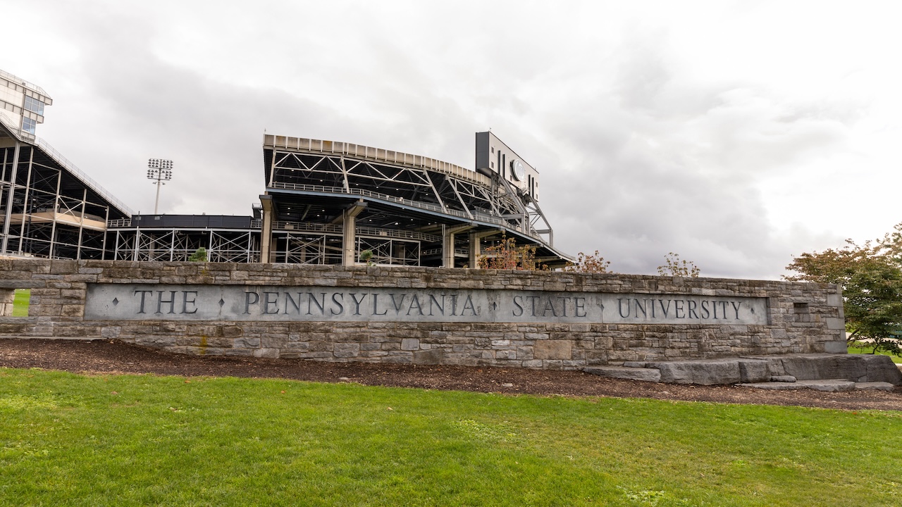 The Pennsylvania State University sign in front of Beaver Stadium