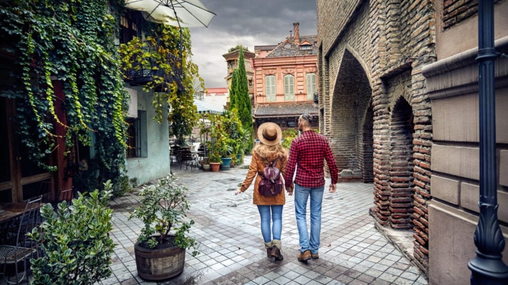 Traveler couple at Old Street of Tbilisi georgia