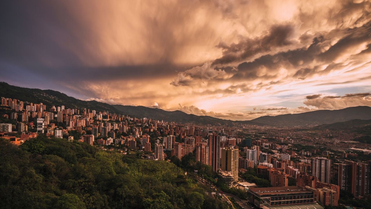 A sunset over the Poblado in Medellín Colombia.