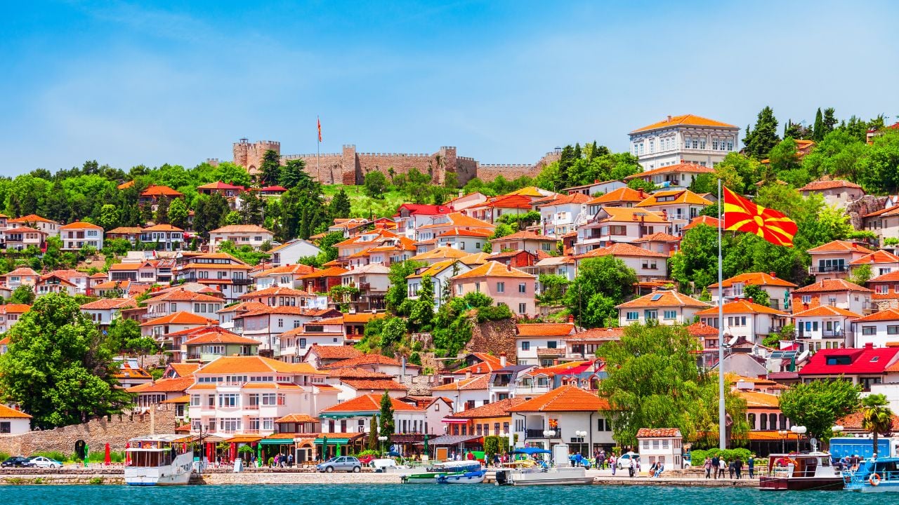Lake Ohrid and Ohrid city in North Macedonia seen from above