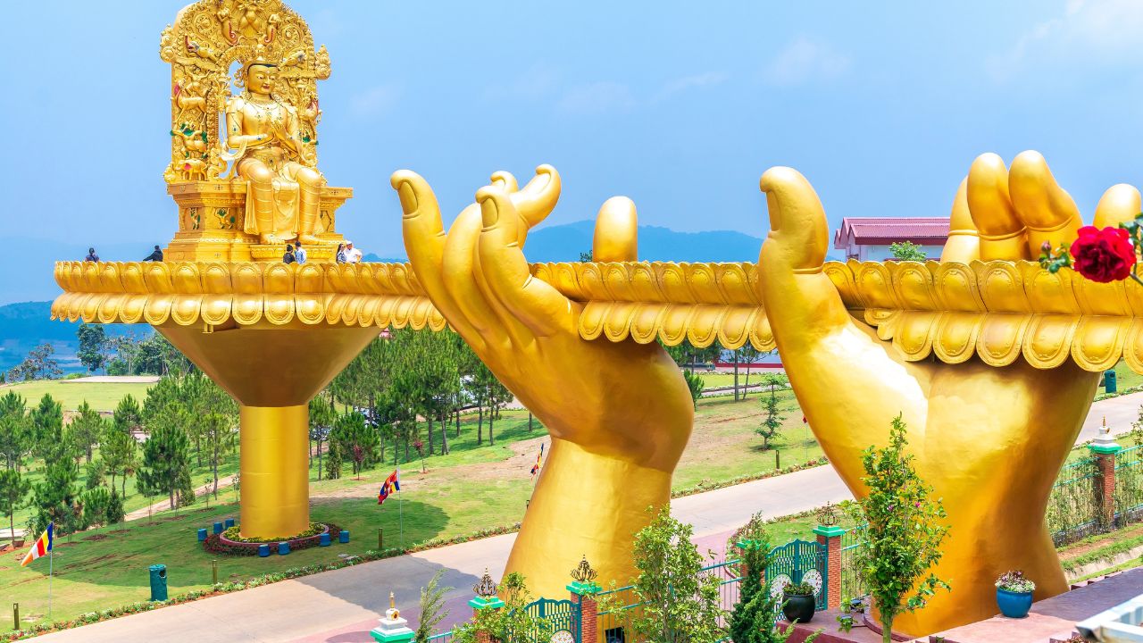 Da Lat, Vietnam - April 11th, 2023: Samten Hills Da Lat is the destination to nourish the body, mind and spirit. A peaceful place to feel the transitions and changes within each person