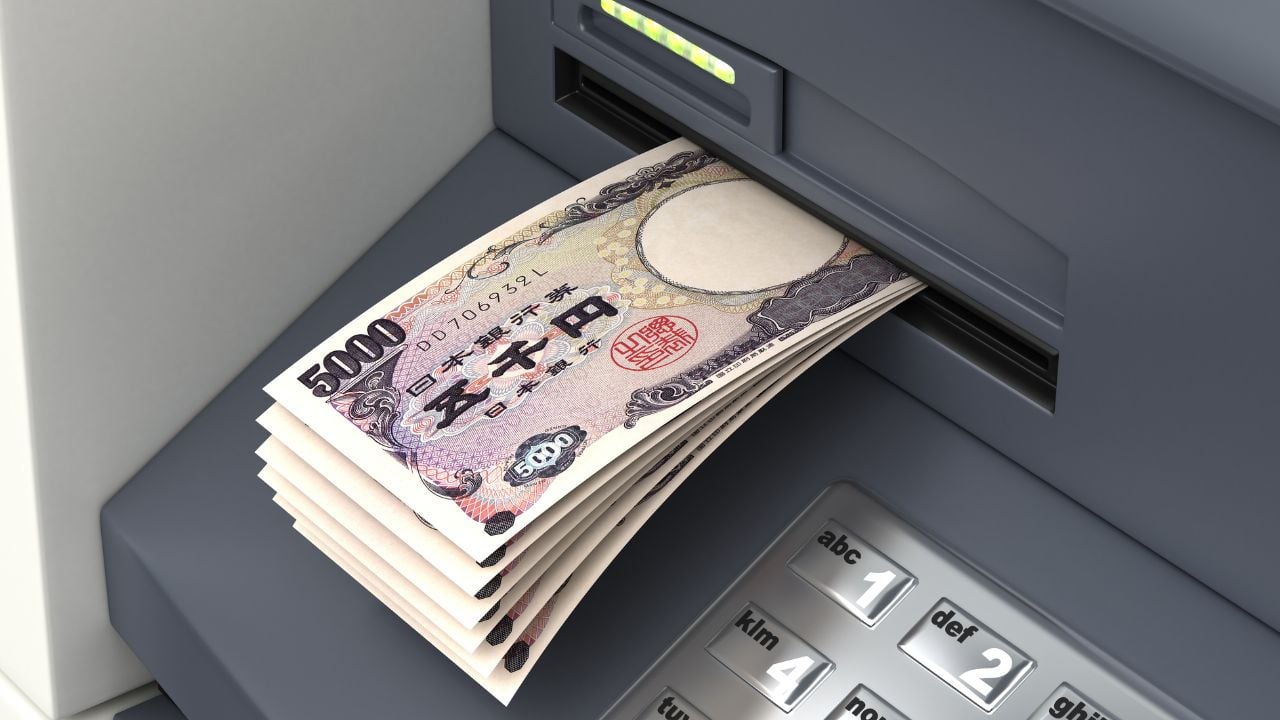 Withdrawal Japanese Yen From The ATM 3D Rendering