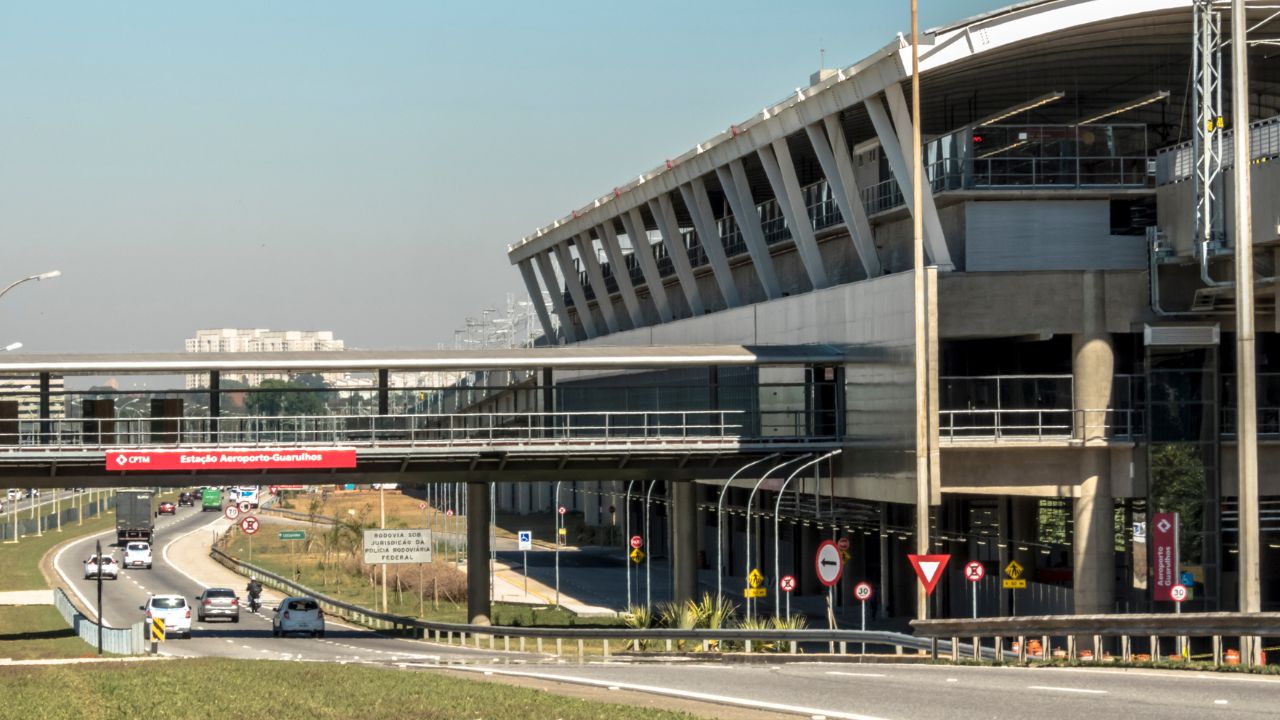 Guarulhos, Sao Paulo, Brazil, August 14, 2018. Facade of CPTM's Guraulhos Airport Train Station.